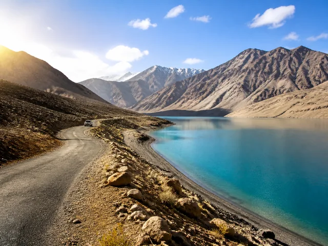 Mountain road and high-altitude Ladakh landscape