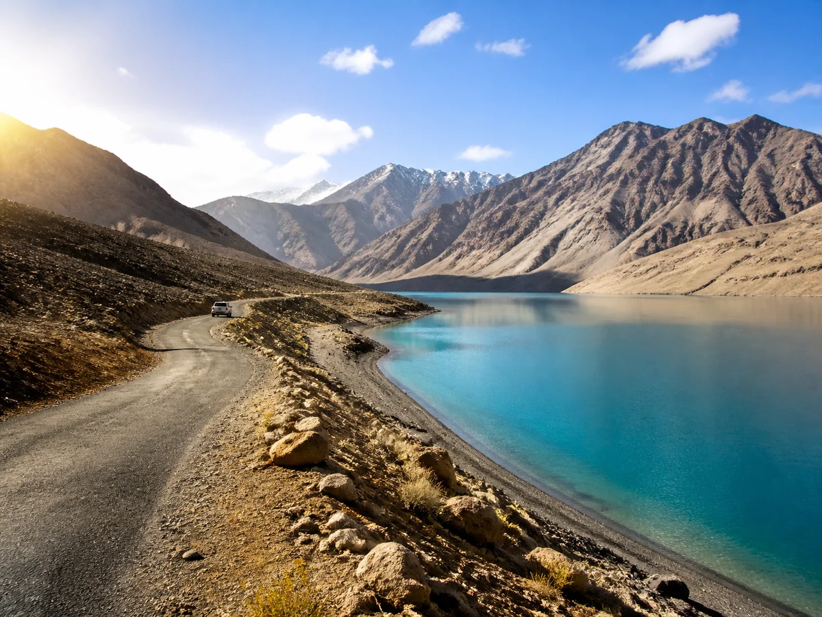 Mountain road and high-altitude Ladakh landscape